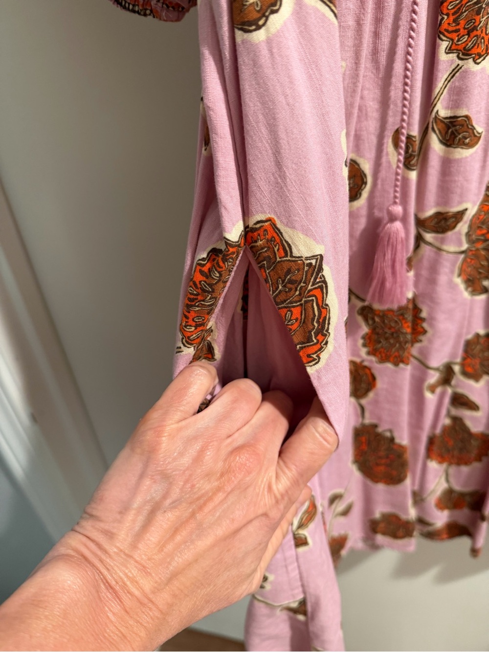 Knox Rose Pink Floral Boho Midi Dress w/ pockets. Size L - Picture 7 of 12